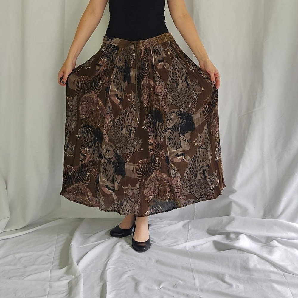 90s Rayon Animal Print Boho Skirt‎